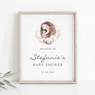 Boho Watercolor Hedgehogs Baby Shower Welcome Poster