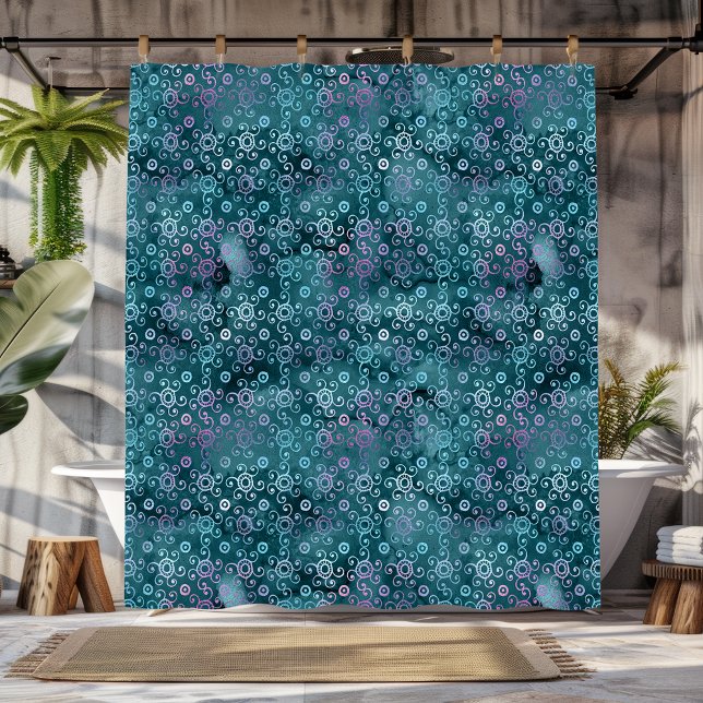 Boho Watercolor Iridescent Teal Turquoise Purple Shower Curtain (Creator Uploaded)