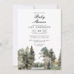 Boho Watercolor Lake Forest Woodland Baby Shower Invitation