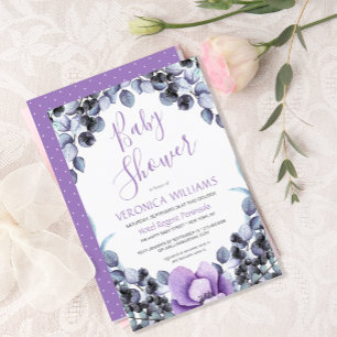 Boho Watercolor Lavender Berry Floral Baby Shower  Invitation