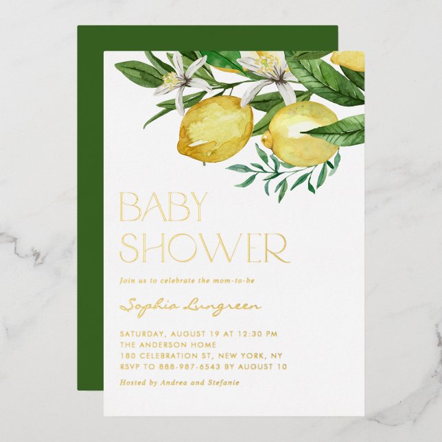 Boho Watercolor Lemon and Blooms Baby Shower (Front/Back)