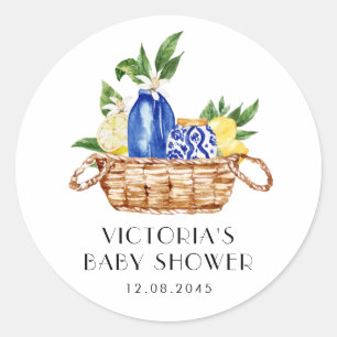 Boho Watercolor Lemon Mediterranean Baby Shower Classic Round Sticker