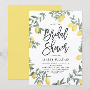 Boho Watercolor Lemon Wreath Bridal Shower Invitation