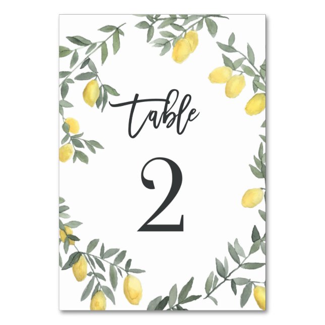 Boho Watercolor Lemon Wreath Table 2 Number (Front)