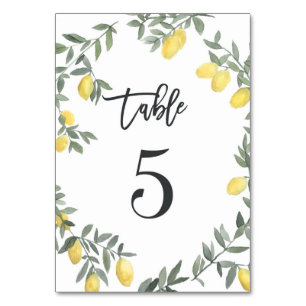 Boho Watercolor Lemon Wreath Table 5 Number