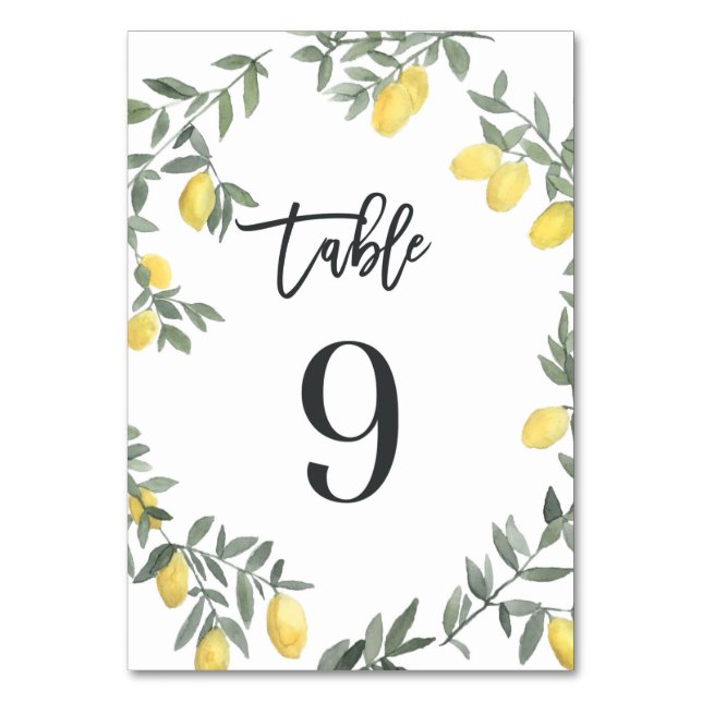 Boho Watercolor Lemon Wreath Table 9 Number (Front)