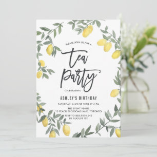 Boho Watercolor Lemon Wreath Tea Party Invitation