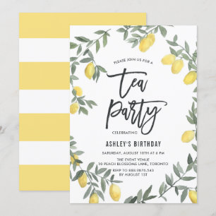 Boho Watercolor Lemon Wreath Tea Party Invitation
