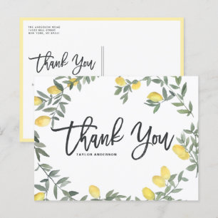 Boho Watercolor Lemon Wreath Thank You Postcard