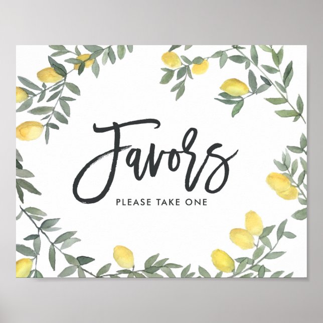 Boho Watercolor Lemon Wreath Wedding Favors Poster (Front)