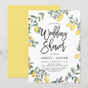 Boho Watercolor Lemon Wreath Wedding Shower Invitation
