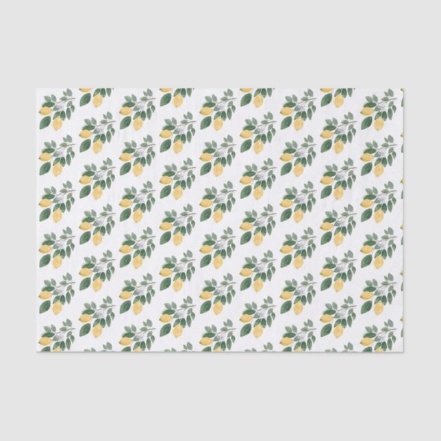 Boho Watercolor Lemons & Greenery Decoupage Tissue Paper (Front)