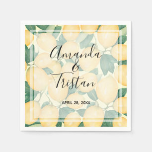 Boho Watercolor Lemons Greenery Napkin