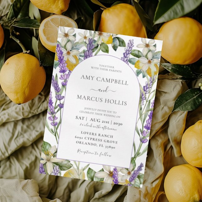 Boho Watercolor Lemons & Lavender Wedding Invitation (Creator Uploaded)