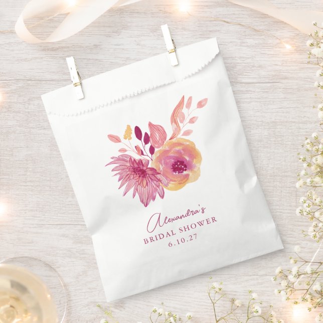 Boho Watercolor Magenta Red Flowers Bridal Shower Favour Bags (Clipped)