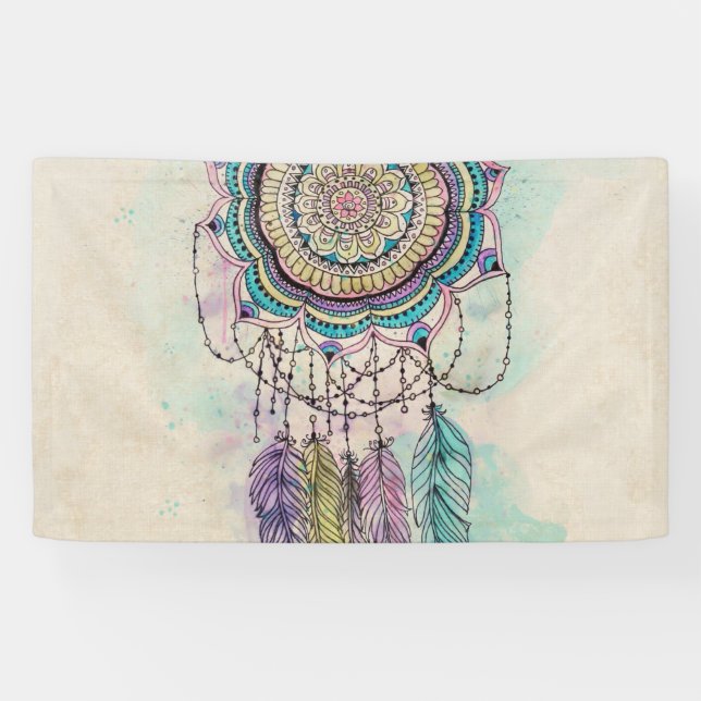 Boho Watercolor Mandala Dreamcatcher Banner (Horizontal)