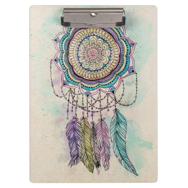 Boho Watercolor Mandala Dreamcatcher Clipboard (Front)