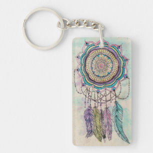 Boho Watercolor Mandala Dreamcatcher Key Ring
