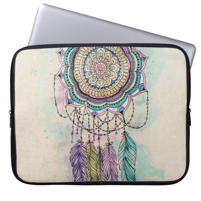 Boho Watercolor Mandala Dreamcatcher Laptop Sleeve (Front)