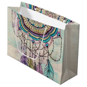 Boho Watercolor Mandala Dreamcatcher Large Gift Bag