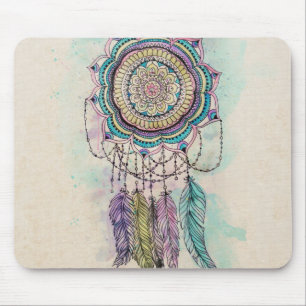 Boho Watercolor Mandala Dreamcatcher Mouse Mat