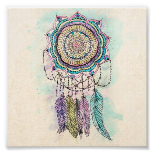 Boho Watercolor Mandala Dreamcatcher Photo Print
