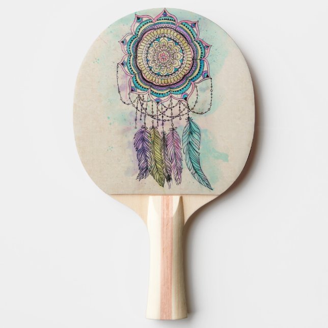 Boho Watercolor Mandala Dreamcatcher Ping Pong Paddle (Front)