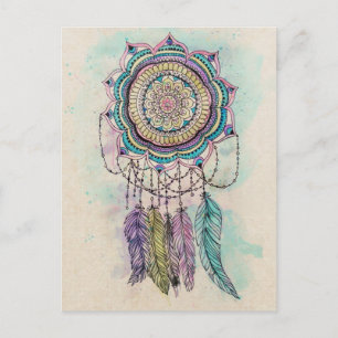 Boho Watercolor Mandala Dreamcatcher Postcard