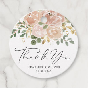 Boho Watercolor Mauve Flowers Wedding Thank You Favour Tags
