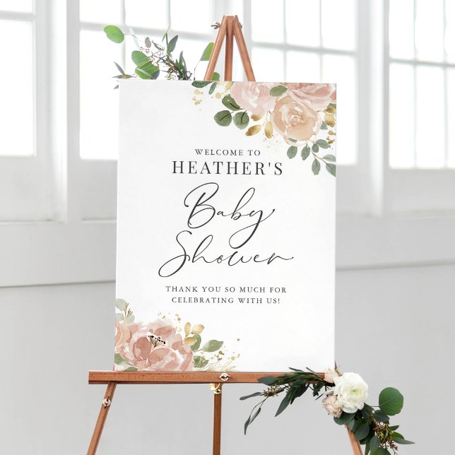 Boho Watercolor Mauve Peach Flowers Baby Shower Poster (Boho Watercolor Mauve Peach Flowers Baby Shower Poster)