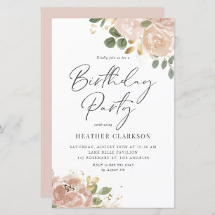 Boho Watercolor Mauve Peach Flowers Birthday Party