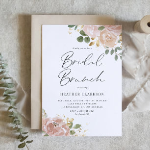 Boho Watercolor Mauve Peach Flowers Bridal Brunch Invitation