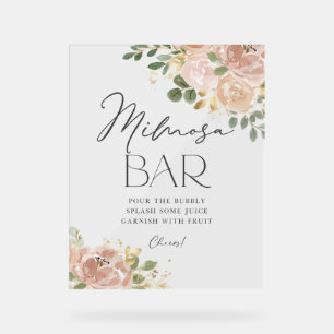 Boho Watercolor Mauve Peach Flowers Mimosa Bar Acrylic Sign