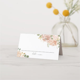 Boho Watercolor Mauve Peach Flowers Wedding Place Card