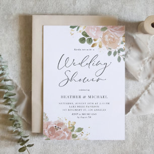 Boho Watercolor Mauve Peach Flowers Wedding Shower Invitation