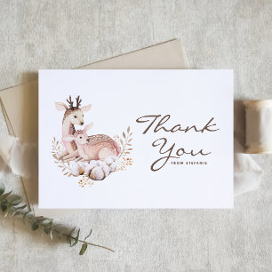 Boho Watercolor Mommy and Baby Deer Woodland Thank You Card