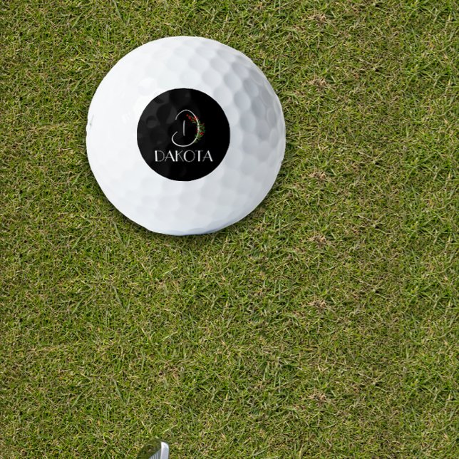 Boho watercolor monogram letter D black Golf Balls (Creator Uploaded)