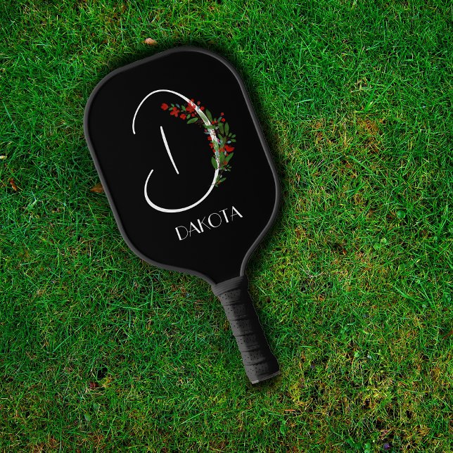 Boho watercolor monogram letter D black Pickleball Paddle (Creator Uploaded)
