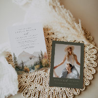 Boho Watercolor Mountain Wedding Invitation