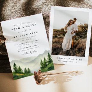 Boho Watercolor Mountain Wedding Invitation