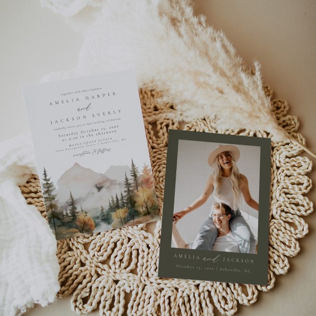 Boho Watercolor Mountain Wedding Invitation (Creator Uploaded)