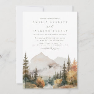 Boho Watercolor Mountain Wedding Invitation