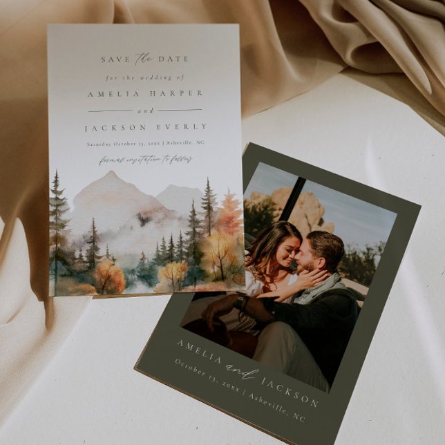 Boho Watercolor Mountain Wedding Save The Date Invitation (Creator Uploaded)