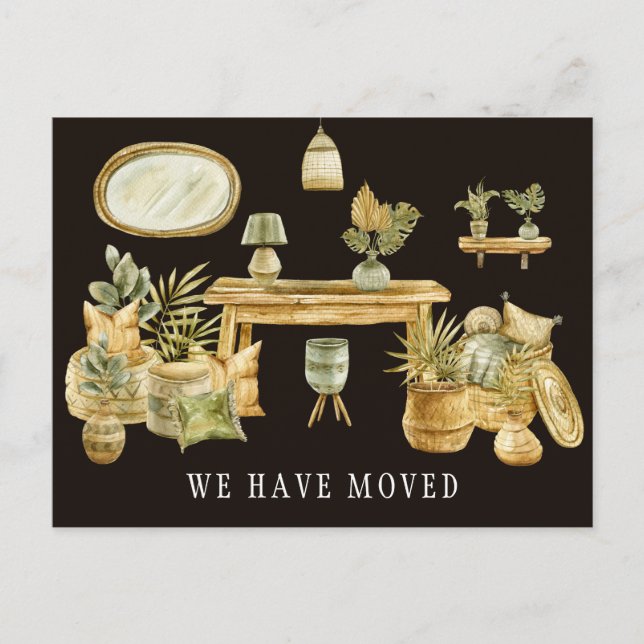 Boho Watercolor Moving Announcement Postcard (Front)