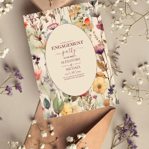 Boho Watercolor Muted Tones Wildflowers Wedding Invitation