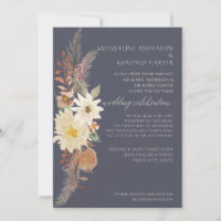 BOHO Watercolor Navy Floral Pampas Grass Elegant