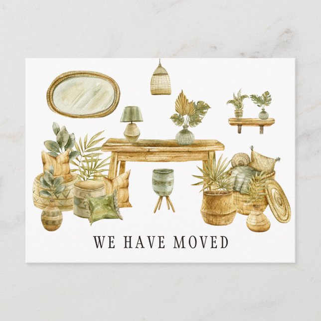 Boho Watercolor New Address Moving Announcement (Front)