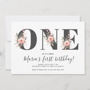 Boho Watercolor ONE 1st Birthday Girl Invitation