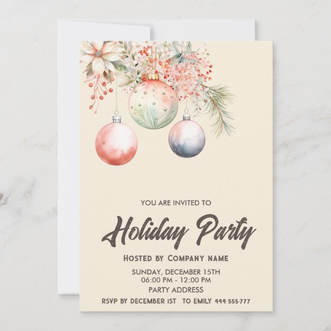 Boho watercolor ornament company Christmas party Invitation (Front)