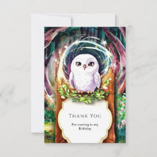 Boho Watercolor Owl Birthday Thank You Card